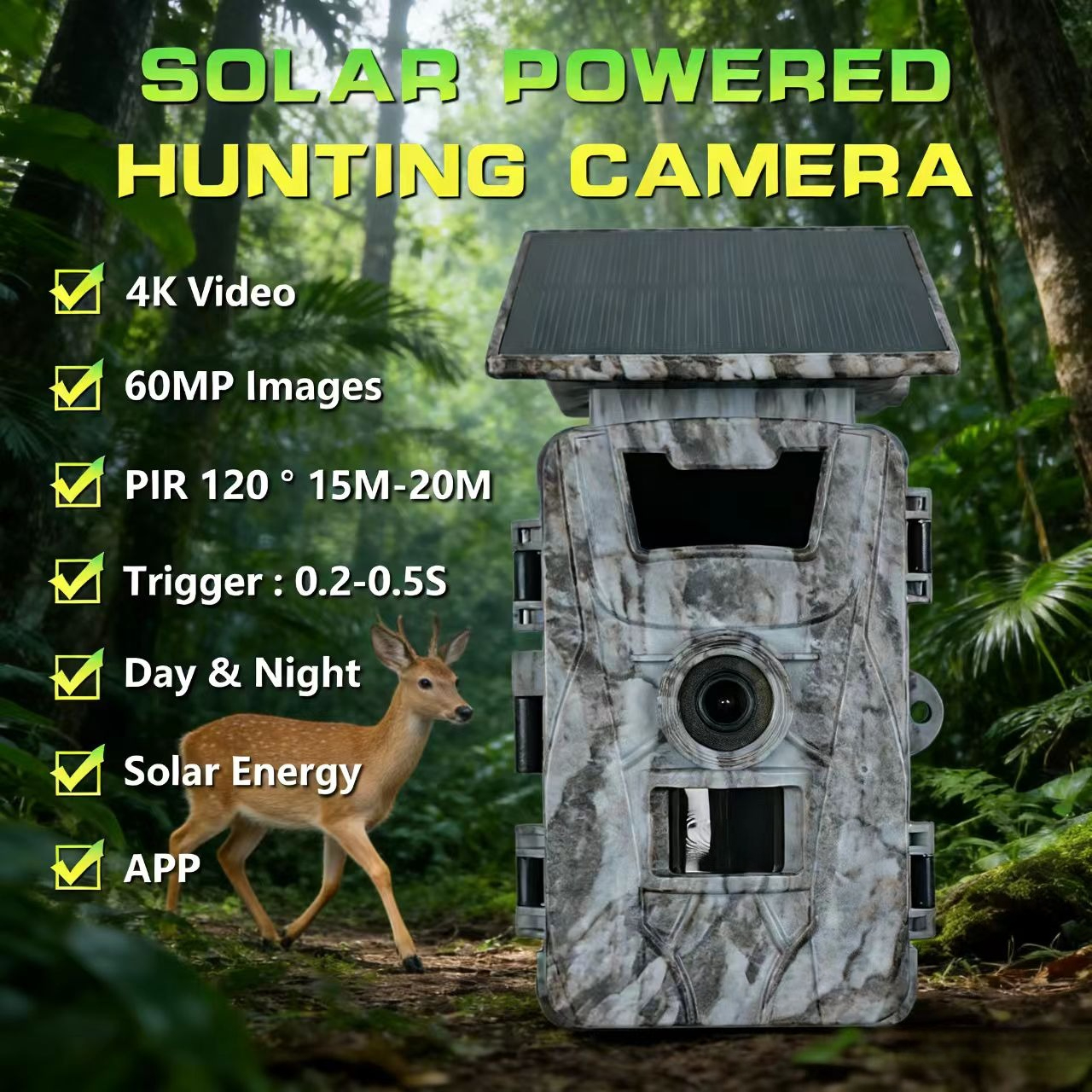 Solar WiFi 4K 60MP Hunting Cam - Outdoor Hunting Photography 리뷰 및 가격